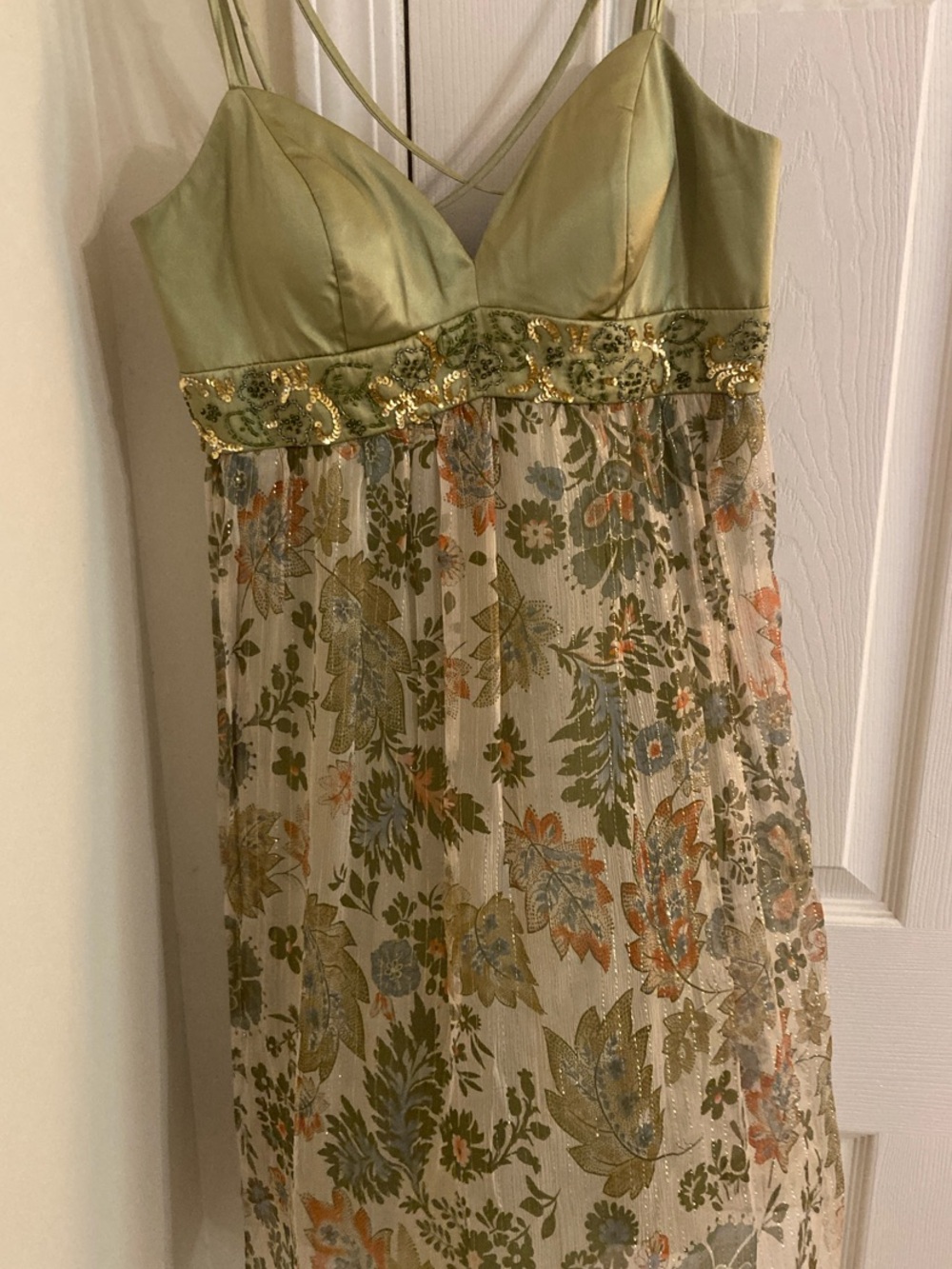 OC by Oleg Cassini Olive Green Floral Midi Dress